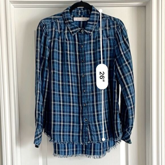 💠 Billy T Izzy Pleat Shirt Blue Scotch Plaid Size L - Picture 5 of 11